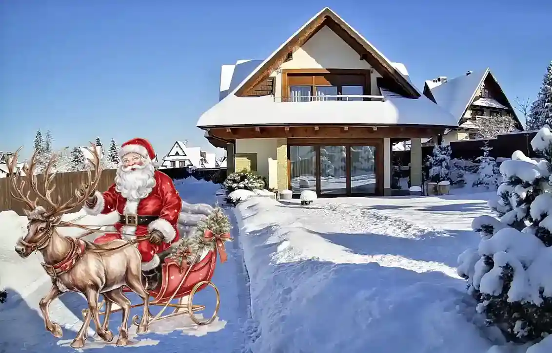 domki Zakopane zima Mikołaj na saniach